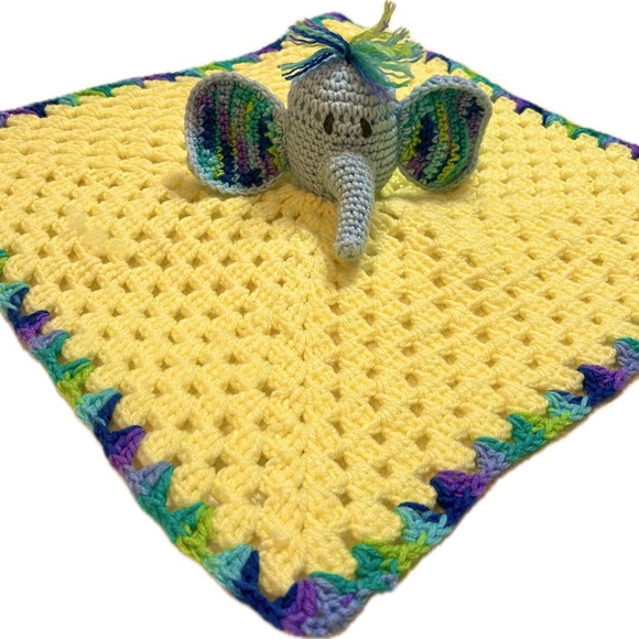 Elephant Crocheted Security Baby Blanket 19x19 Blankie Soothie Handmade - Picture 2 of 12